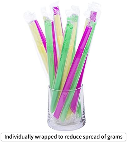 100 Paquetes de Popotes de Plástico Desechables Envuelto Individualmente 0.43in Ancho Grande Flexibles para Bebidas Espesas, Sopas o Batidos - imagen 3