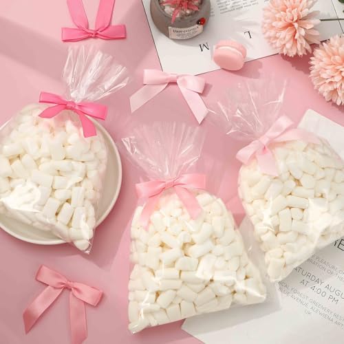 Bolsa de Celofán Transparente JarThenaAMCS de 50 Piezas con Lazos de Satén Rosa, Bolsas para Dulces y Sorprendentes para Bodas y Fiestas - imagen 3