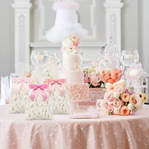 Bolsa de Celofán Transparente JarThenaAMCS de 50 Piezas con Lazos de Satén Rosa, Bolsas para Dulces y Sorprendentes para Bodas y Fiestas - imagen 4
