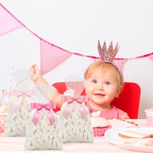 Bolsa de Celofán Transparente JarThenaAMCS de 50 Piezas con Lazos de Satén Rosa, Bolsas para Dulces y Sorprendentes para Bodas y Fiestas - imagen 5