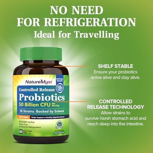 NatureMyst Probióticos 50 Mil Millones por Porción, 18 Cepas Probioticas, 60 Cápsulas Veganas - Sin OGM, Sin Gluten - imagen 5