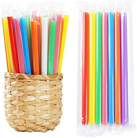 200 PZS Popotes Desechables de Plástico Jumbo para Smoothies, 0.43 de Diámetro y 8.2 de Largo, Empacados Individualmente, Coloridos - imagen 1
