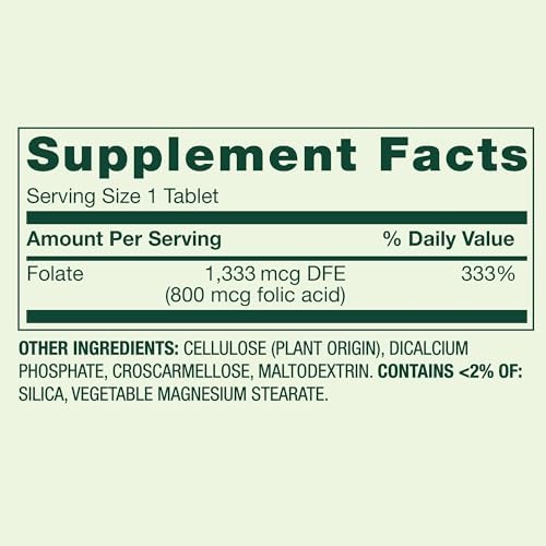 Suplemento Dietético de Folato 1,333 mcg DFE (Ácido Fólico 800 mcg) para la Salud de la Mujer, 400 Tabletas + Sticker de Calidad - imagen 2