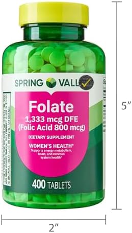 Suplemento Dietético de Folato 1,333 mcg DFE (Ácido Fólico 800 mcg) para la Salud de la Mujer, 400 Tabletas + Sticker de Calidad - imagen 4