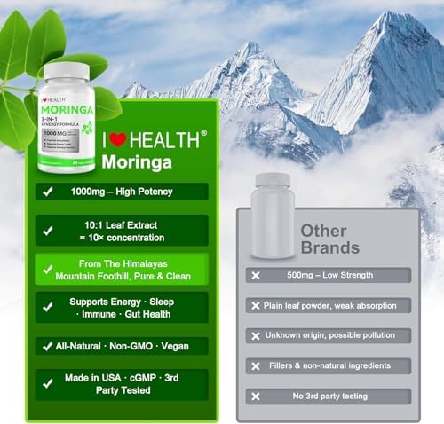 Cápsulas de Moringa 1000mg – Extracto de Hoja 10:1 de Alta Potencia – Apoyo a Energía, Sueño, Inmunidad y Salud Digestiva – Veganas, No Transgénicas - imagen 3