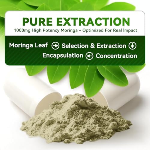 Cápsulas de Moringa 1000mg – Extracto de Hoja 10:1 de Alta Potencia – Apoyo a Energía, Sueño, Inmunidad y Salud Digestiva – Veganas, No Transgénicas - imagen 7