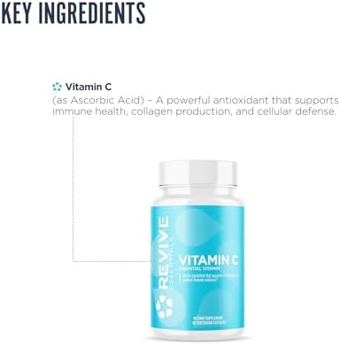 Cápsulas de Vitamina C Revive MD, 1000mg - Suplemento Dietético Potente para Inmunidad y Salud Antioxidante - Sin Rellenos y No GMO (200 Cápsulas - imagen 4