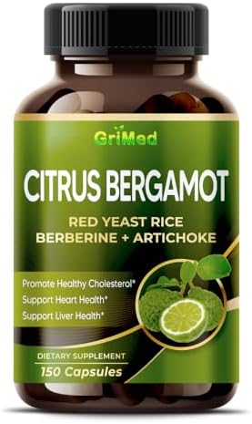 Citrus Bergamot con Arroz de Levadura Roja, Ajo y Alcachofa para Colesterol Saludable y Salud del Corazón (150 Cápsulas) - imagen 1