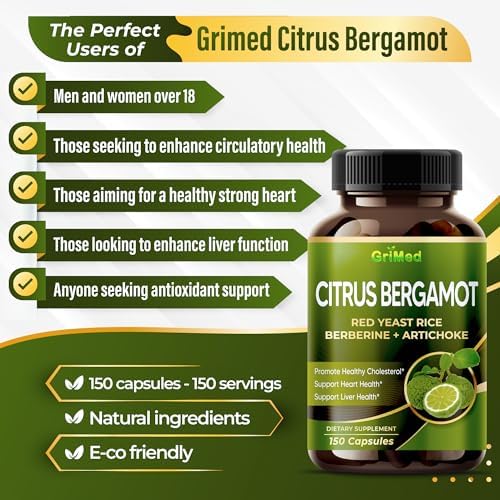 Citrus Bergamot con Arroz de Levadura Roja, Ajo y Alcachofa para Colesterol Saludable y Salud del Corazón (150 Cápsulas) - imagen 4