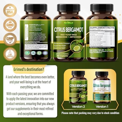 Citrus Bergamot con Arroz de Levadura Roja, Ajo y Alcachofa para Colesterol Saludable y Salud del Corazón (150 Cápsulas) - imagen 6