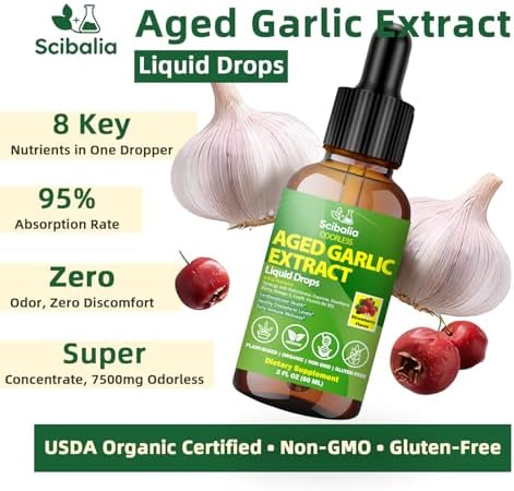 Extracto de Ajo Envejecido en Gotas, Suplemento Sin Olor con CoQ10, Cayena, Espino, Nattokinasa, Omega-3 y Vitaminas B6 y B12 para la Salud del - imagen 3