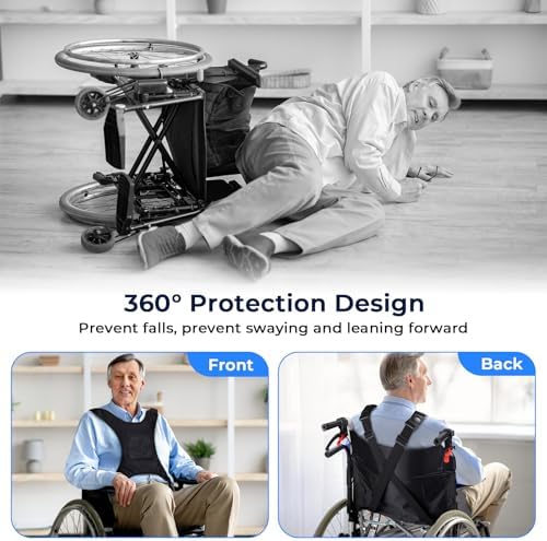Cinturón de Seguridad Universal para Sillas de Ruedas, Arnés para Adultos con Soporte Torácico, Correa Ajustable y Bolsillo para Personas Mayores y - imagen 3