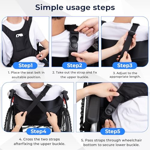 Cinturón de Seguridad Universal para Sillas de Ruedas, Arnés para Adultos con Soporte Torácico, Correa Ajustable y Bolsillo para Personas Mayores y - imagen 8