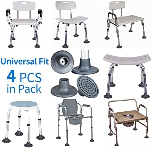 4 PZS Tapas de Repuesto para Patas de Silla de Comoda, 1-1/8 I.D. Almohadillas de Goma, Ajuste Universal para Silla de Ducha y Banco de Baño - imagen 6