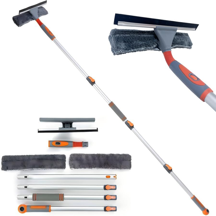 Limpiador de Ventanas Profesional, Squeegee 2 en 1 para Ducha con Poste Extensible de 62'', Herramienta Telescópica para Limpieza de Ventanas con - imagen 1