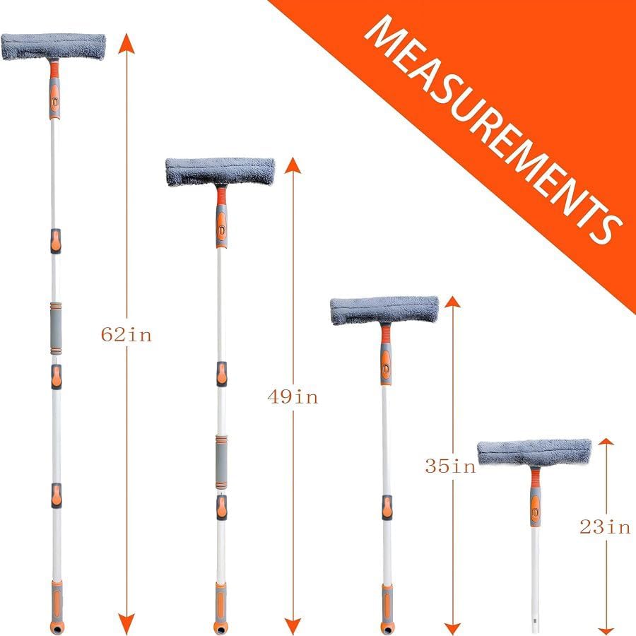 Limpiador de Ventanas Profesional, Squeegee 2 en 1 para Ducha con Poste Extensible de 62'', Herramienta Telescópica para Limpieza de Ventanas con - imagen 6
