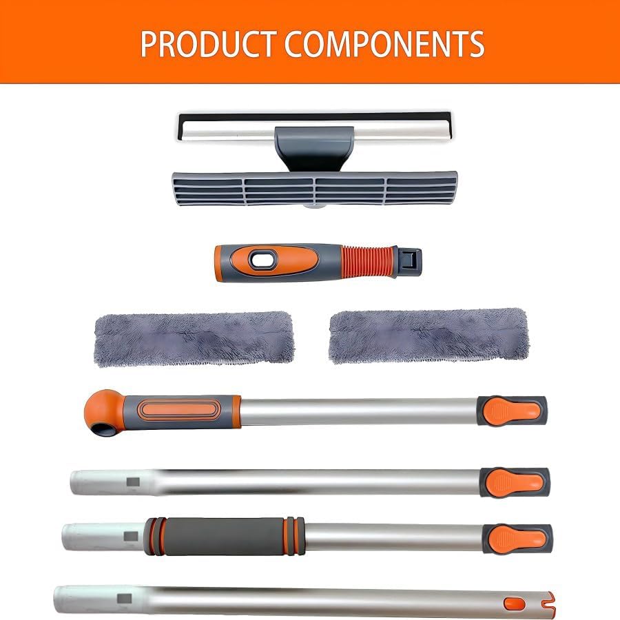 Limpiador de Ventanas Profesional, Squeegee 2 en 1 para Ducha con Poste Extensible de 62'', Herramienta Telescópica para Limpieza de Ventanas con - imagen 7