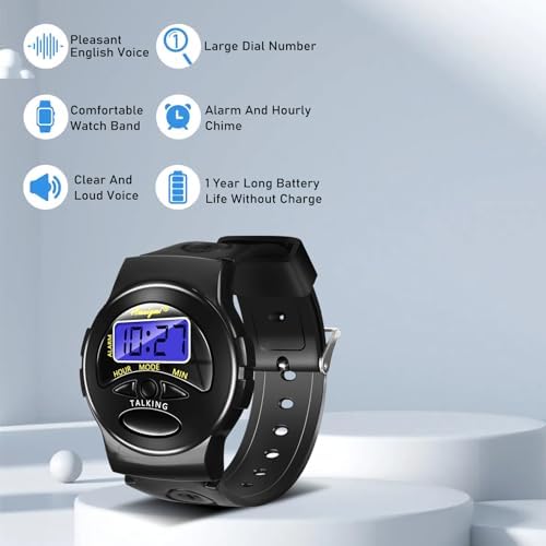 Reloj Hablante Atómico Awaiymi 2PCS en Negro para Personas Ciegas, Fácil de Usar para Adultos Mayores, Regalo Ideal, Modelo TG2108SILVER - imagen 3