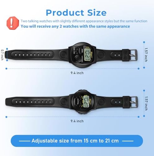 Reloj Hablante Atómico Awaiymi 2PCS en Negro para Personas Ciegas, Fácil de Usar para Adultos Mayores, Regalo Ideal, Modelo TG2108SILVER - imagen 4