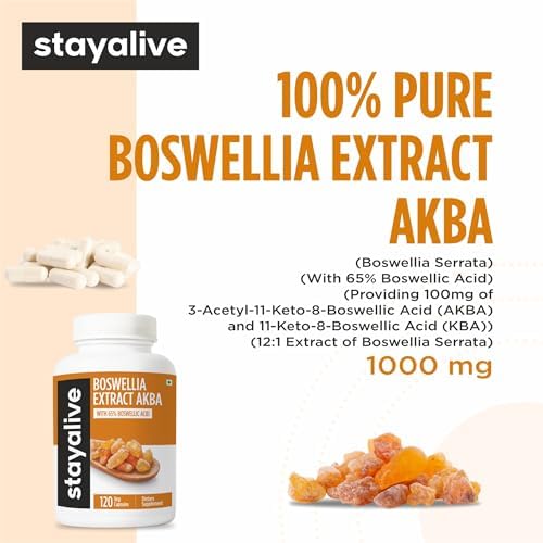 Cápsulas de Extracto de Boswellia Serrata STAY ALIVE 1000mg con AKBA y 65% Ácido Boswélico, 120 Contenidos, Suplemento No GMO y Sin Gluten - imagen 3