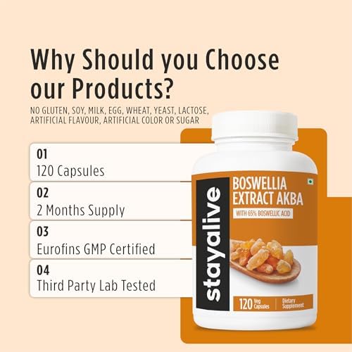 Cápsulas de Extracto de Boswellia Serrata STAY ALIVE 1000mg con AKBA y 65% Ácido Boswélico, 120 Contenidos, Suplemento No GMO y Sin Gluten - imagen 5