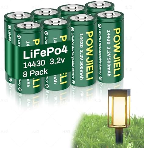 Baterías Recargables LiFePo4 POWJIELI 14430 3.2V 500mAh, Paquete de 8 para Luz de Jardín, Cepillo de Dientes, Afeitadora y Linterna (NO AA) - imagen 1