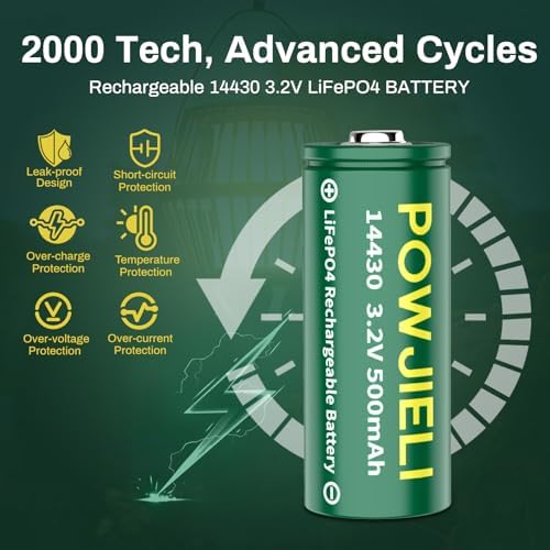 Baterías Recargables LiFePo4 POWJIELI 14430 3.2V 500mAh, Paquete de 8 para Luz de Jardín, Cepillo de Dientes, Afeitadora y Linterna (NO AA) - imagen 2
