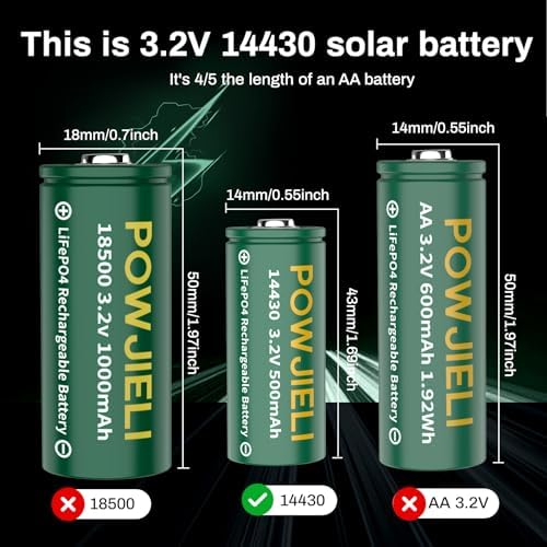 Baterías Recargables LiFePo4 POWJIELI 14430 3.2V 500mAh, Paquete de 8 para Luz de Jardín, Cepillo de Dientes, Afeitadora y Linterna (NO AA) - imagen 3