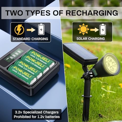 Baterías Recargables LiFePo4 POWJIELI 14430 3.2V 500mAh, Paquete de 8 para Luz de Jardín, Cepillo de Dientes, Afeitadora y Linterna (NO AA) - imagen 4