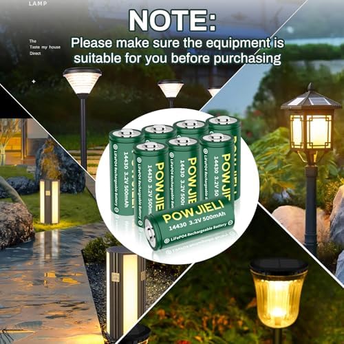 Baterías Recargables LiFePo4 POWJIELI 14430 3.2V 500mAh, Paquete de 8 para Luz de Jardín, Cepillo de Dientes, Afeitadora y Linterna (NO AA) - imagen 5