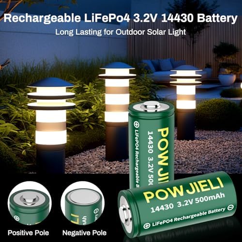 Baterías Recargables LiFePo4 POWJIELI 14430 3.2V 500mAh, Paquete de 8 para Luz de Jardín, Cepillo de Dientes, Afeitadora y Linterna (NO AA) - imagen 6