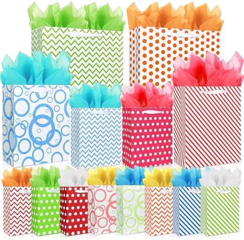 MUMULULU 28 Piezas de Bolsas de Regalo en 4 Tamaños y 14 Papeles de Seda en 7 Colores, Perfectas para Cumpleaños, Bodas y Fiestas - imagen 1