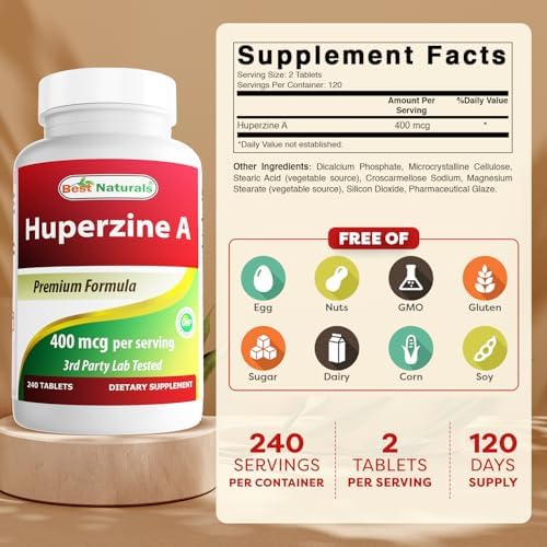 Best Naturals Huperzina A 400 mcg por Porción - 240 Tabletas, Sin Gluten y No OGM - imagen 2