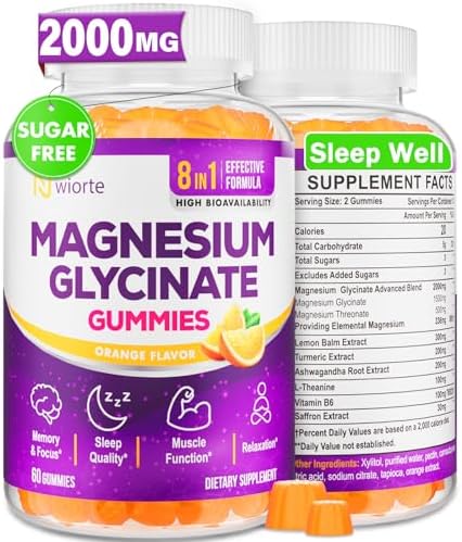 Suplemento de Gominolas de Glicinato de Magnesio para Adultos, con L-Treonato, Ashwagandha y Vitamina B6 - Sueño, Relajación, Energía, Vegano, Sin - imagen 1