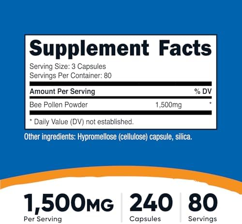 Nutricost Polen de Abeja (240 Cápsulas, 80 Porciones) (1,500MG Por Porción) - No OGM, Cumple con GMP - imagen 2