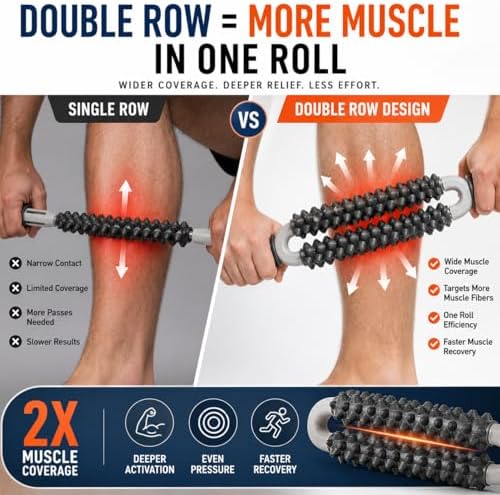 Rodillo de Masaje Muscular, Stick de Doble Fila para Terapia de Tejido Profundo, Rodillo Portátil para Piernas, Pantorrillas y Espalda, Ideal para - imagen 3