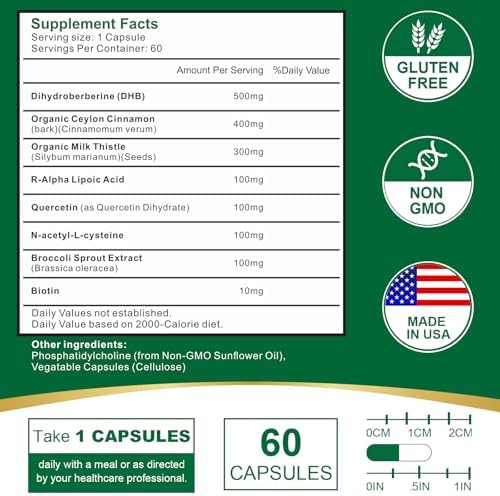 Suplemento de Dihidroberberina VITACRLLYNMN 1600MG con Canela - Super Berberina 8 en 1, 60 Cápsulas - imagen 2