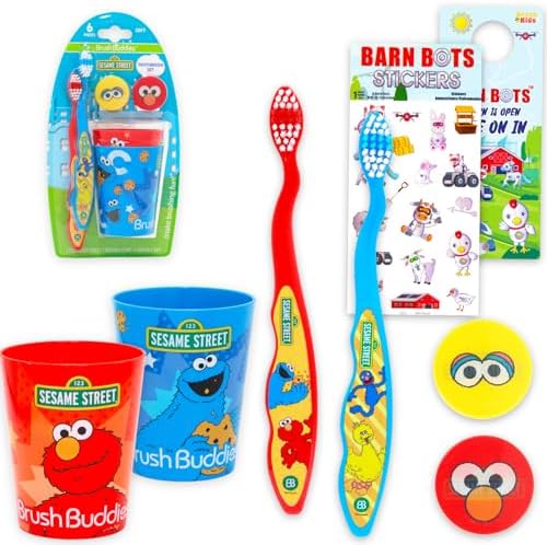 Set de Cepillos de Dientes y Tazas de Plaza Sésamo para Niños - Paquete de 6 Piezas con Cepillos de Big Bird, Tazas de Cookie Monster, Stickers y Más - imagen 1