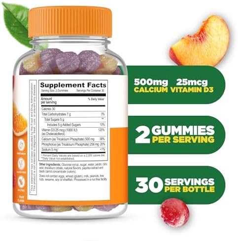 Gomitas de Calcio Lifeable con Vitamina D3 | 500 mg de Calcio y 1000 IU de D3 | Suplementos para Huesos | 60 Gomitas para Hombres y Mujeres - imagen 2