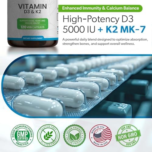 Suplemento de Vitamina D3 K2 TrueMed 5000 UI (MK-7 90 mcg) – 120 Cápsulas Veganas – Apoyo para Huesos, Corazón e Inmunidad - Sin OGM, Sin Gluten - - imagen 4