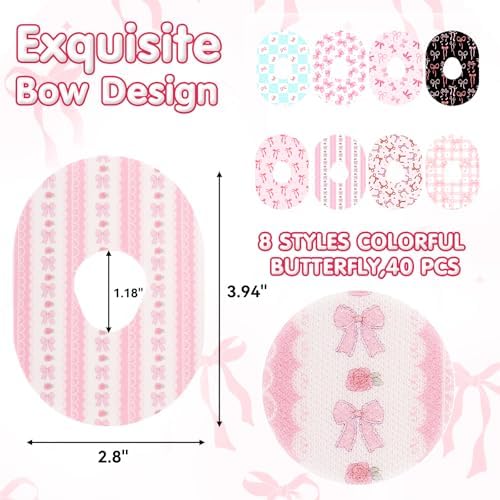 Paquete de 40 Cubiertas Transpirables para Sensor Compatibles con Dexcom G7, Parches Adhesivos Coquette Rosa con Moño, Impermeables y Flexibles, - imagen 2
