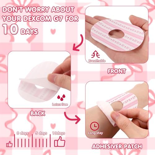 Paquete de 40 Cubiertas Transpirables para Sensor Compatibles con Dexcom G7, Parches Adhesivos Coquette Rosa con Moño, Impermeables y Flexibles, - imagen 4