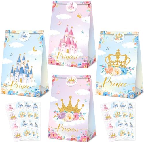 Bolsas de Fiesta Nezyo de 32 Piezas con Temática de Princesa y Príncipe, Incluye 4 Estilos de Etiquetas, Dulces y Sorpresas para Cumpleaños y - imagen 1