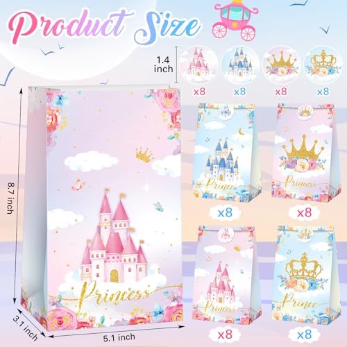 Bolsas de Fiesta Nezyo de 32 Piezas con Temática de Princesa y Príncipe, Incluye 4 Estilos de Etiquetas, Dulces y Sorpresas para Cumpleaños y - imagen 2