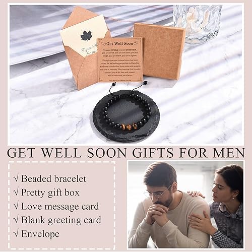Regalos de Recuperación EFVISD para Hombres Después de Cirugía - Pulsera de Piedra Natural Inspiracional para Sentirse Mejor - imagen 6