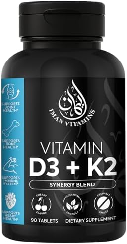 Iman Vitamins Vitaminas Halal D3 con K2 en Tabletas Masticables - 2000 IU + Menaquinona-7 (MK7) | Apoya la Salud del Corazón, Huesos y Músculos | 90 - imagen 1