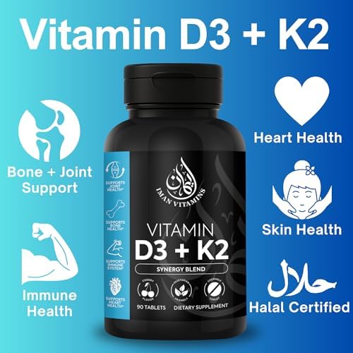 Iman Vitamins Vitaminas Halal D3 con K2 en Tabletas Masticables - 2000 IU + Menaquinona-7 (MK7) | Apoya la Salud del Corazón, Huesos y Músculos | 90 - imagen 2
