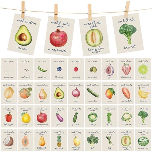 Eaasty 77 Pzs Decoraciones para Baby Shower con Tarjetas de Hitos del Embarazo, Frutas y Verduras, Accesorios para Fotos de Anuncio de Embarazo - imagen 1