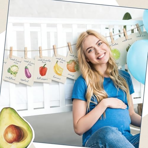 Eaasty 77 Pzs Decoraciones para Baby Shower con Tarjetas de Hitos del Embarazo, Frutas y Verduras, Accesorios para Fotos de Anuncio de Embarazo - imagen 3