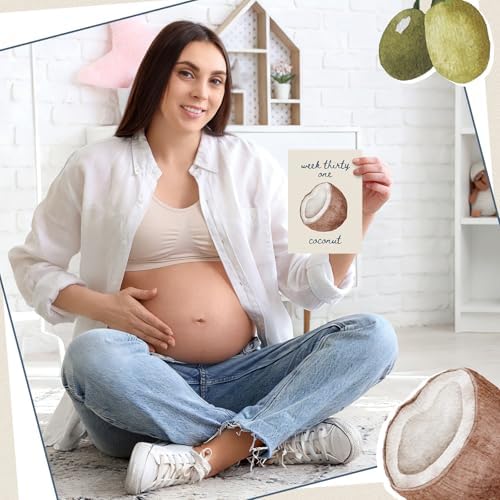 Eaasty 77 Pzs Decoraciones para Baby Shower con Tarjetas de Hitos del Embarazo, Frutas y Verduras, Accesorios para Fotos de Anuncio de Embarazo - imagen 6